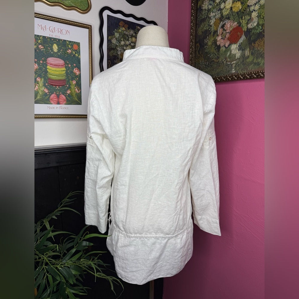 Lilly Pulitzer White Linen Roll Tab Sleeves Tunic Top Sz 6 - Picture 6 of 12